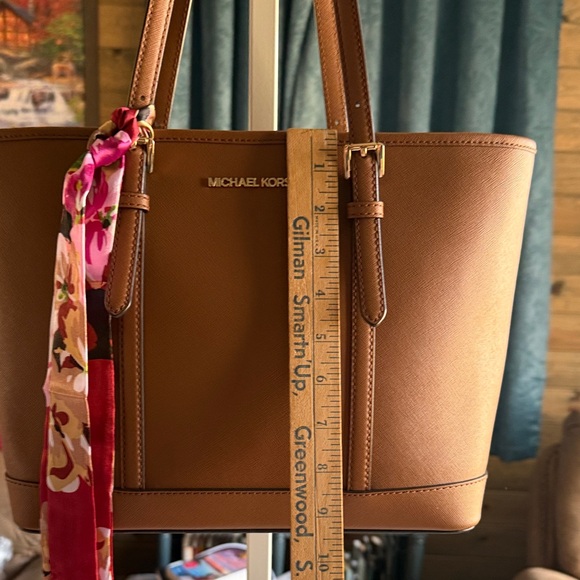 Michael Kors Tan Tote with Pink Scarf Accent - Picture 3 of 13